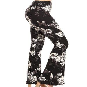 Women's Ultra Soft High Waist Flare Yoga Leggings Grey White Floral Print S - XL